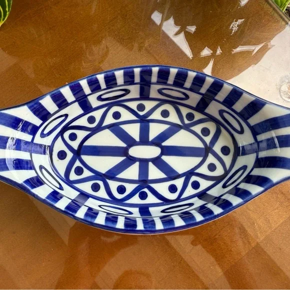 Dansk Blue and White Ceramic Oval Dish - Picture 2 of 9